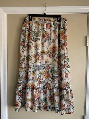 Christopher & Banks Floral Maxi Skirt Sz.L Ruffle Hem Chiffon Lined